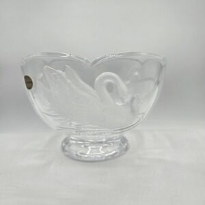 Vintage French Teleflora 24% Lead Crystal Frosted Swan Footed Candy Bowl